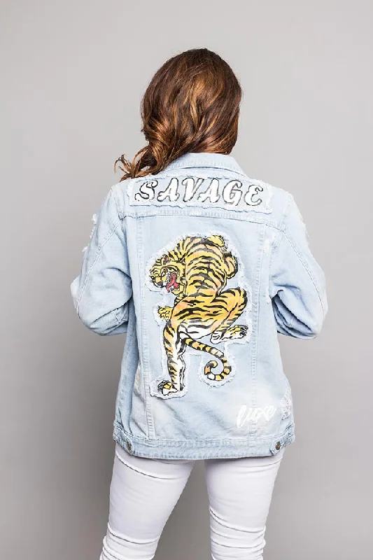 Good Times Savage Tiger Denim Jean Jacket Wool Fabric Cashmere Fabric Tweed Fabric