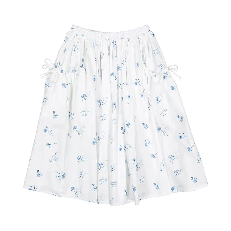 Christina Rohde White/Blue Floral Pocket Detail Skirt zip skirt side