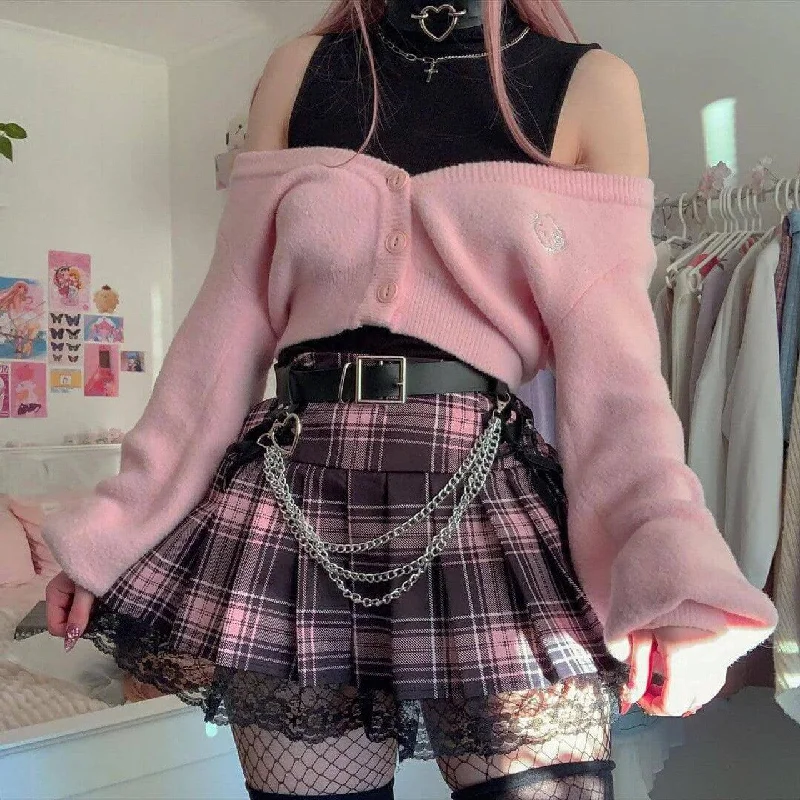 Pastel Goth Pleated Mini Skirt asymmetrical skirt cut