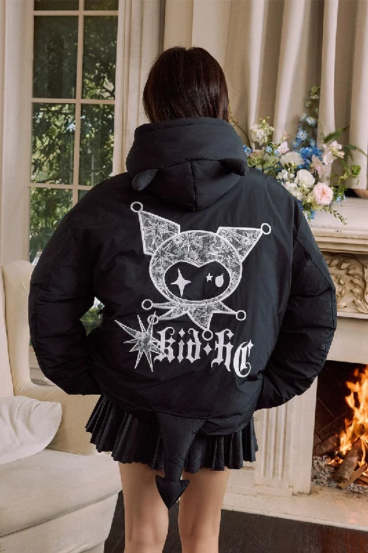 Devil Lace Patch Graphene Puffer Jacket Lace Jacket Ribbed Jacket Sequined Jacket