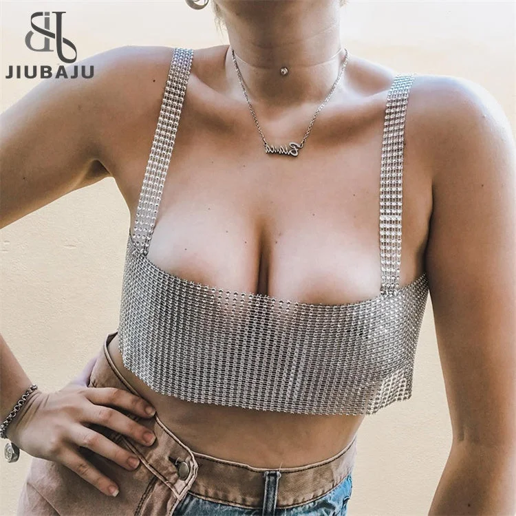 Summer Sexy Tank Top Women Shiny Diamond Glitter Sequins Camisole Bustier Sexy Clubwear Crop Tops glitter tank top