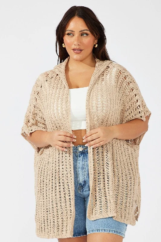 Beige Hooded Crochet Cardigan Short Sleeve Rayon Fabric Velvet Fabric Corduroy Fabric Beige Hooded Crochet Cardigan Short Sleeve Rayon Fabric Velvet Fabric Corduroy Fabric