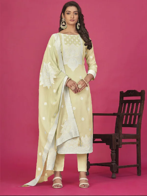 Beige Designer Readymade Organza Pant Suit With Wevon Design Baadla Work Comfortable Cargo Pants