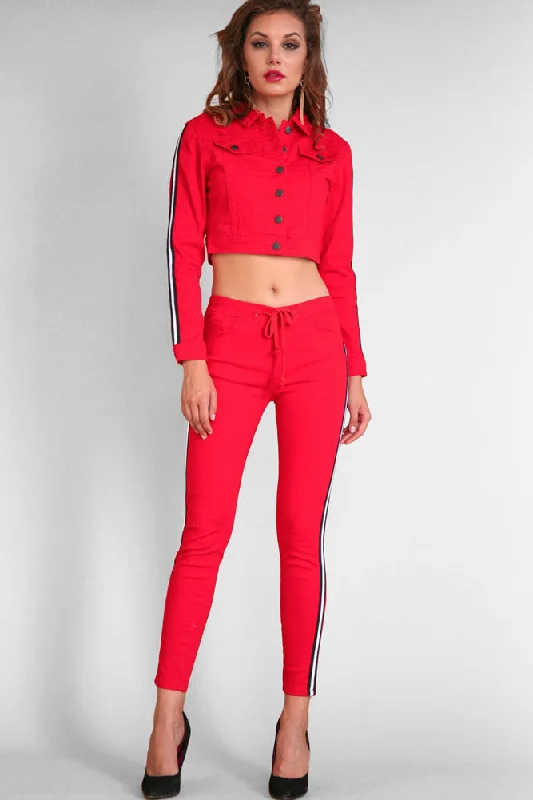 Women's Destroyed Side Striped Band Jacket and Jogger Set Satin Jacket Silk Jacket Chiffon Jacket Women's Destroyed Side Striped Band Jacket and Jogger Set Satin Jacket Silk Jacket Chiffon Jacket