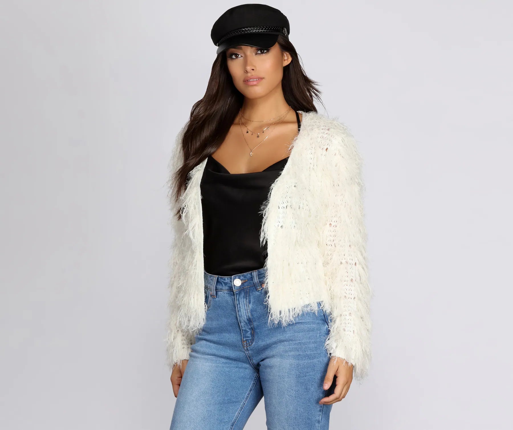 Swag in Shag Knit Cardigan Silk Blend Satin Velvet