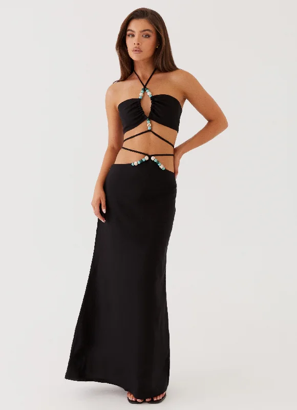 Neveah Beaded Maxi Skirt - Black lace skirt romantic