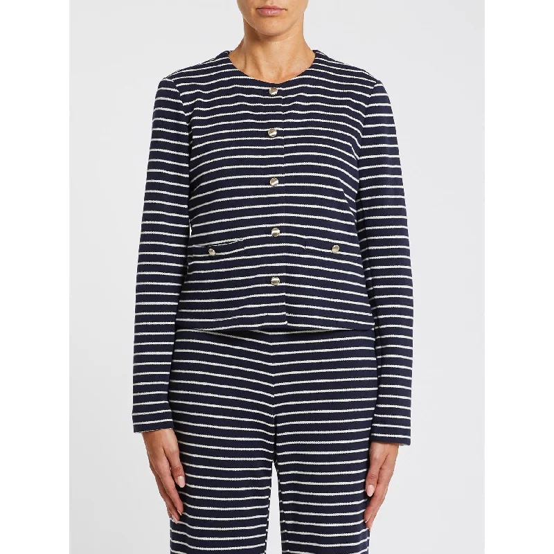 PENNY BLACK Navy & White Stripe Jacket Denim Jacket Leather Jacket Suede Jacket