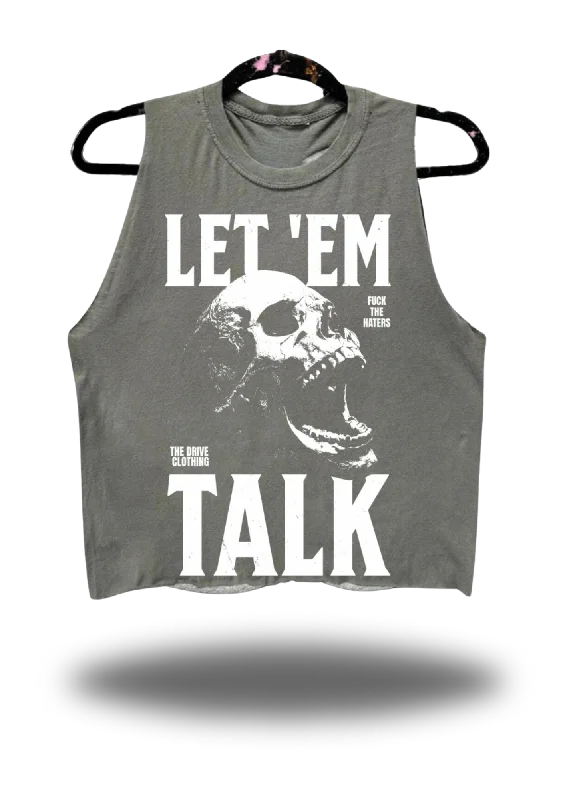 VINTAGE TALK CROP TANK TOP*GREY* lemon yellow tank