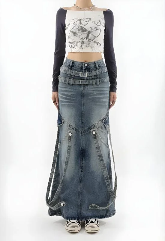Y2K Denim Maxi Skirt velvet skirt plush