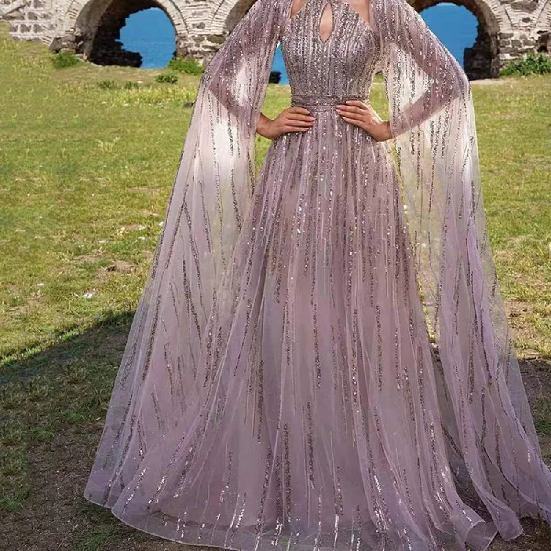 Luxury Party Dress With Chiffon Cape Tunics Running lightweight