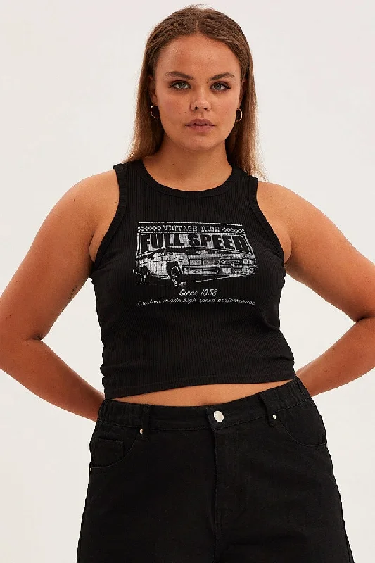 Black Tank Top Sleeveless Full Speed Rib Jersey tie dye tank