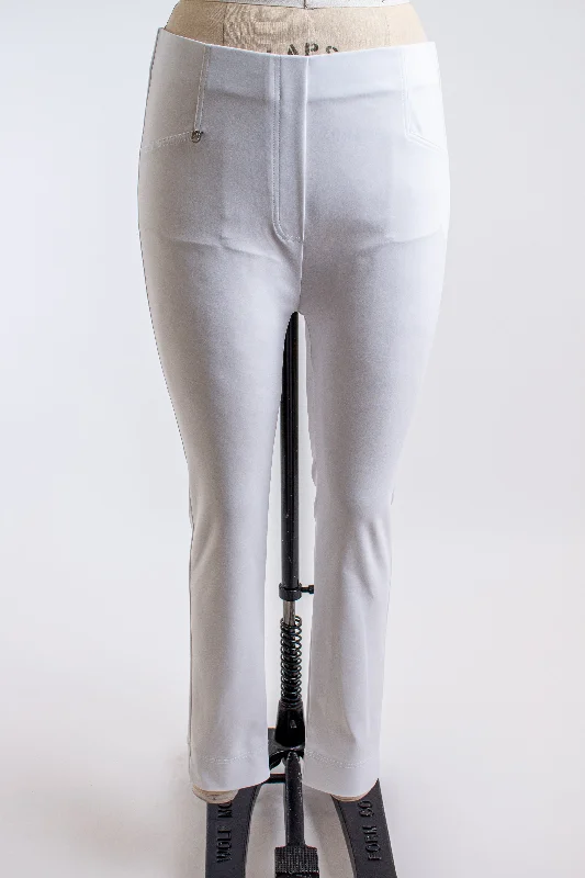White Skinny Pull On Pants Comfortable Fleece Pants