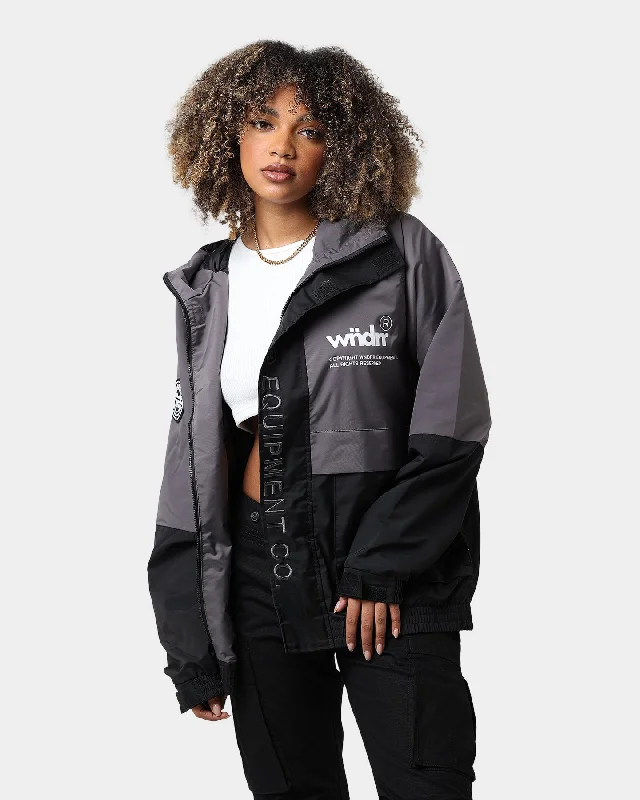 WNDRR In Line Spray Windbreaker Jacket Charcoal Boat Neck Shawl Collar Notched Collar