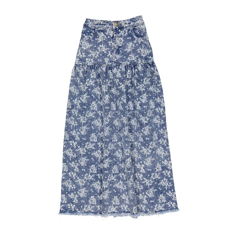 FYI Floral Denim Maxi Skirt corduroy skirt durable