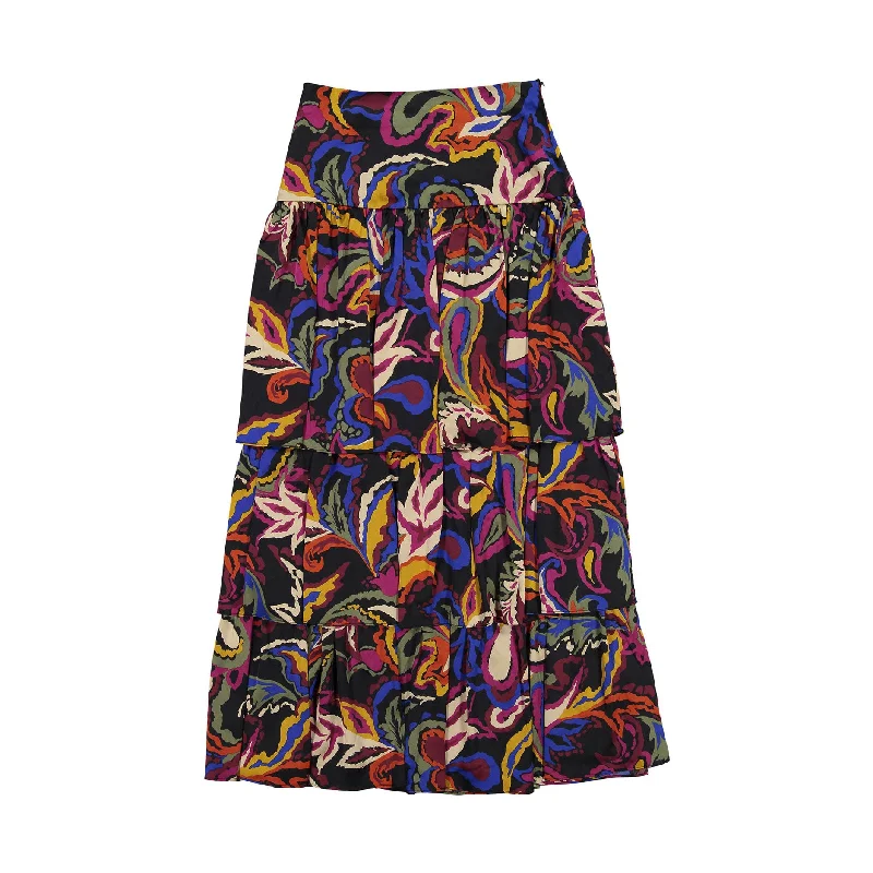 Ava and Lu Paisley Printed Ruffle Maxi Skirt velvet skirt plush