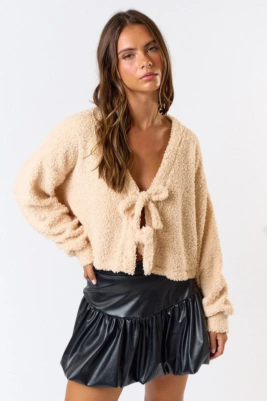Fly Away Front Tie Teddy Cardigan Top - Final Sale Velvet Chenille Corduroy