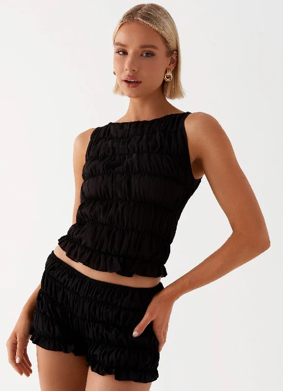 Messina Ruched Tank Top - Black activewear tank top