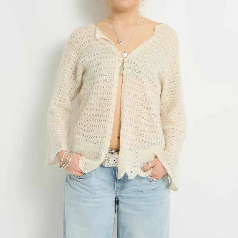 Fine Open Knit Cardigan - UK 08 Herringbone Houndstooth Plaid