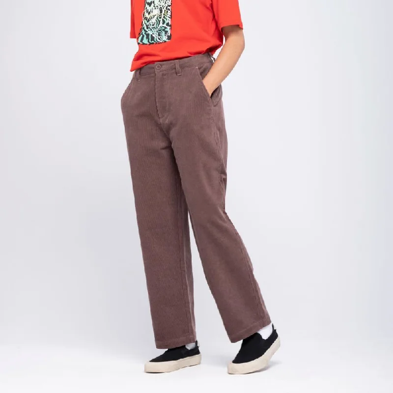 Santa Cruz Womens Pant Nolan Slouch Pant - Brown Cord Trendy High-Waist Trousers