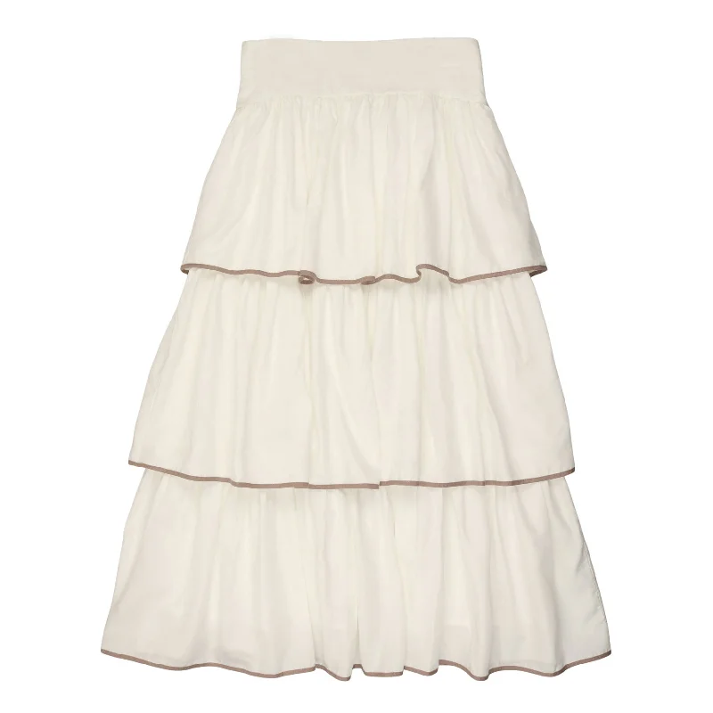 Coco Blanc Ivory/Taupe Trim Ruffled Skirt linen skirt light