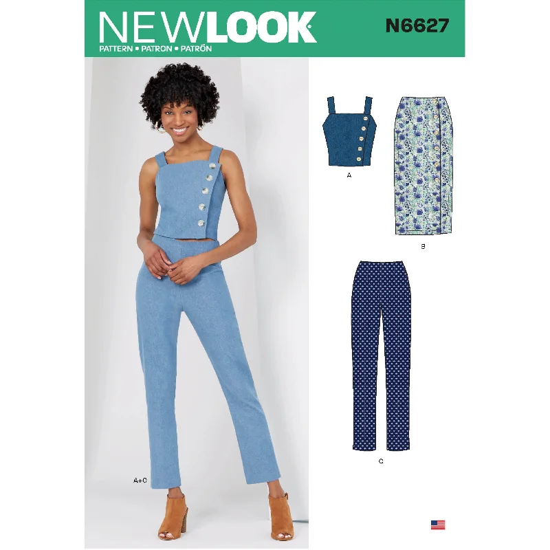 Newlook Pattern N6627 Misses' Top, Skirt, And Pants Fashionable Button-Up Pants