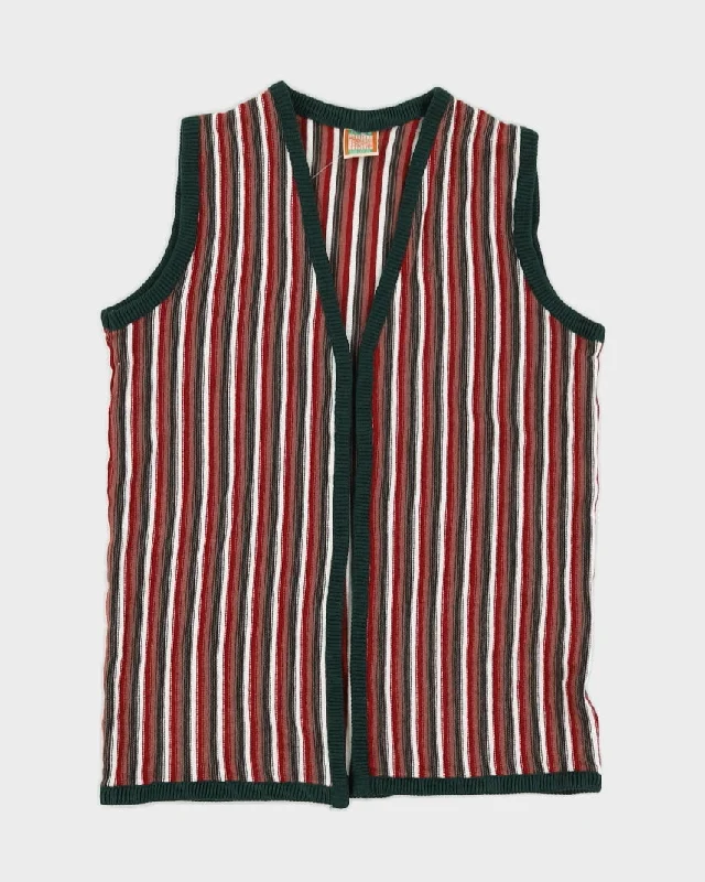 Vintage 80s Abeer Knitwear Stripe Cardigan - L Glossy Satin Silk
