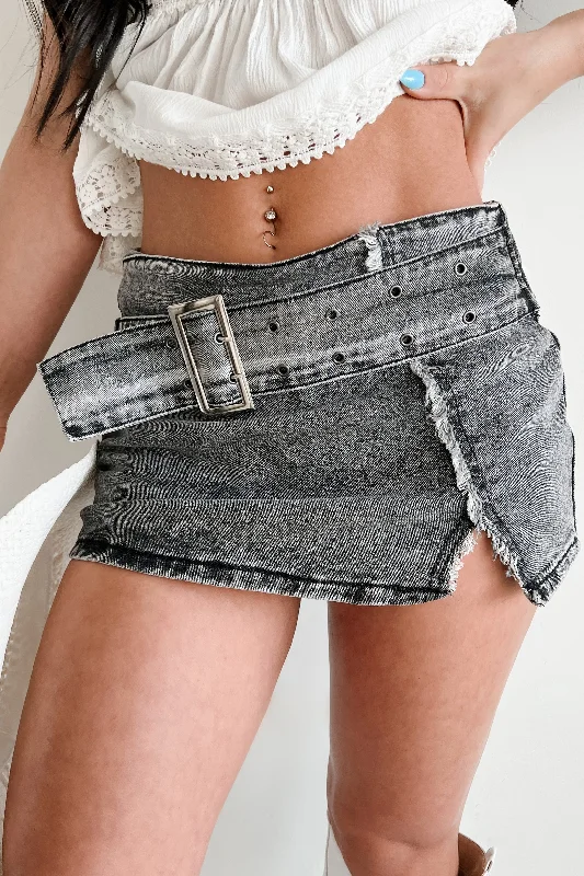 Some Enchanted Evening Denim Mini Skirt (Acid Black) vintage skirt charm