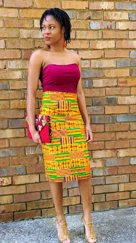 Rosey Kente African Print Wrap Skirt-DP3227W2 flowy skirt hem
