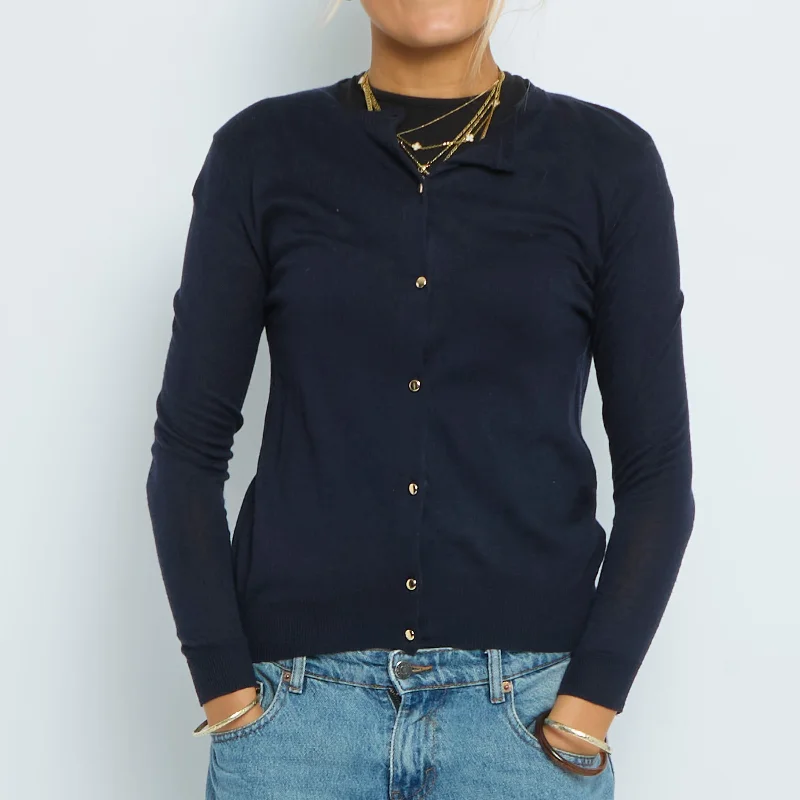 Button  Fine Knit Cardigan - UK 8 Hooded Caped Shawl Collar
