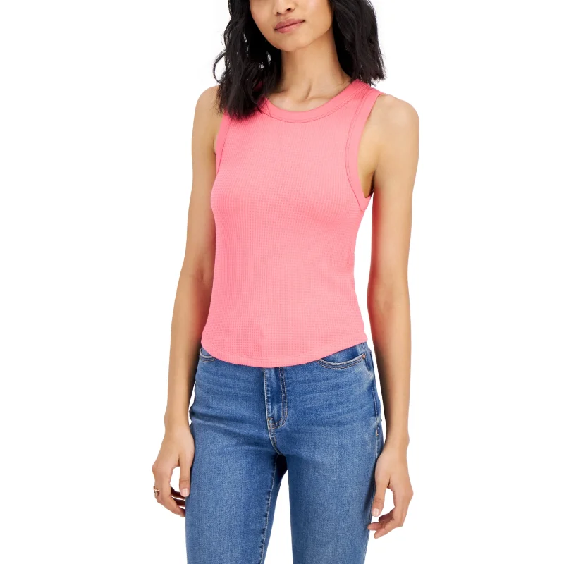 PLANET GOLD - Crewneck Seamless Waffle-Knit Tank Top metallic tank top