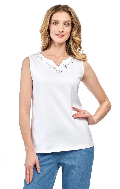 Women's Rhinestone Notch V-neck Knitted Tank Top sleep tank top
