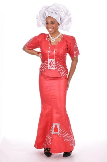 Delta Red Brocade Top and Skirt with Embroidery-DP3361 wool skirt warm
