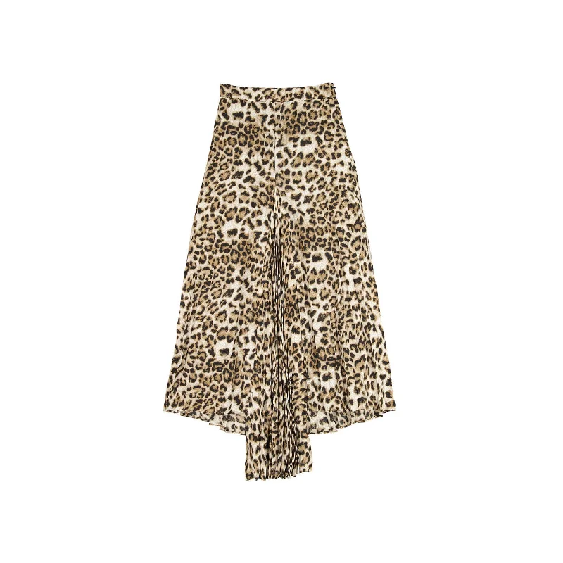 Ava and Lu Leopard Pleated Midi Skirt modal blend skirt
