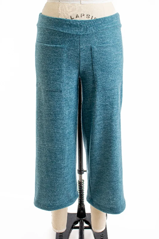 Teal Blue Brushed Pants Fashionable Tapered Leg Pants