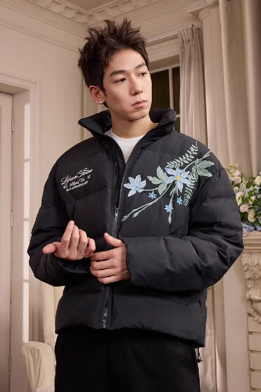 Blue Floral Embroidery Graphene Jacket Belted Jacket Elasticated Jacket Padded Jacket Blue Floral Embroidery Graphene Jacket Belted Jacket Elasticated Jacket Padded Jacket