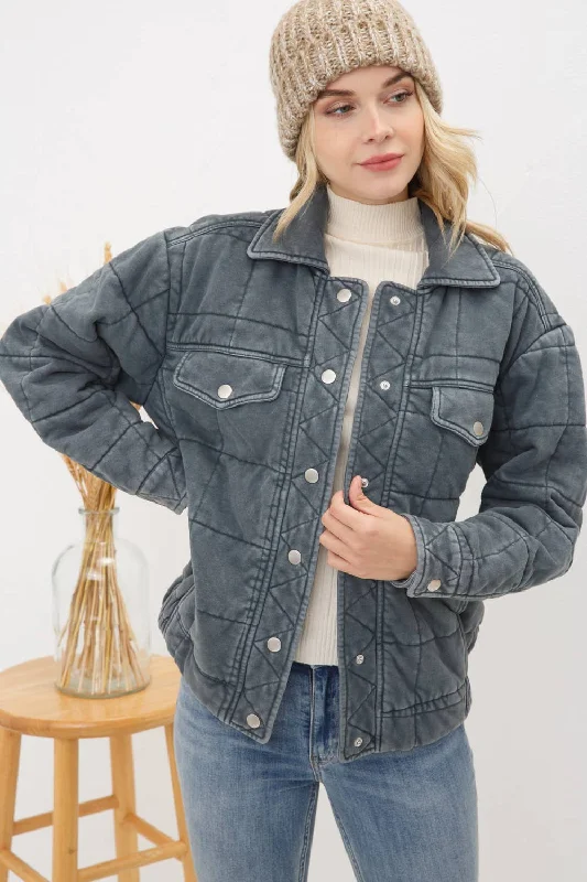Stone Washed Quilted Jacket Tailored Jacket Straight Jacket A-Line Jacket