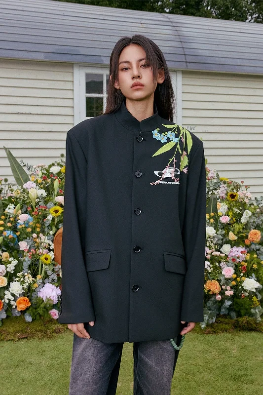 Floral Embroidery Suit Jacket Fleece Jacket Down Jacket Feather Jacket
