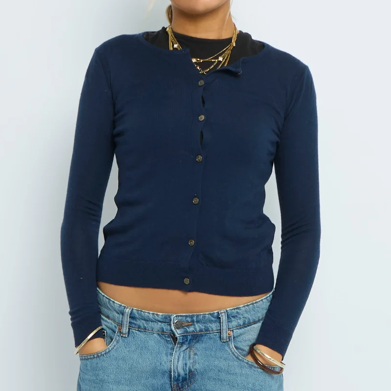 Buttoned Fine Knit Cardigan - UK 6 Mesh Fabric Canvas Fabric Denim Fabric