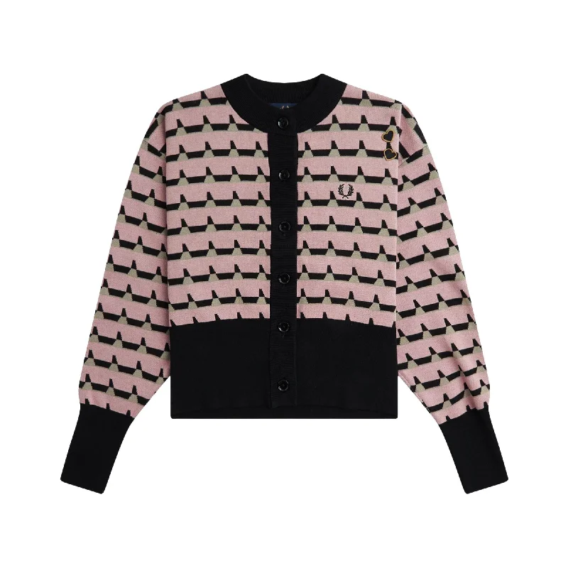 Fred Perry SK7108 Jacquard Cardigan Patchwork Embroidered Appliqued
