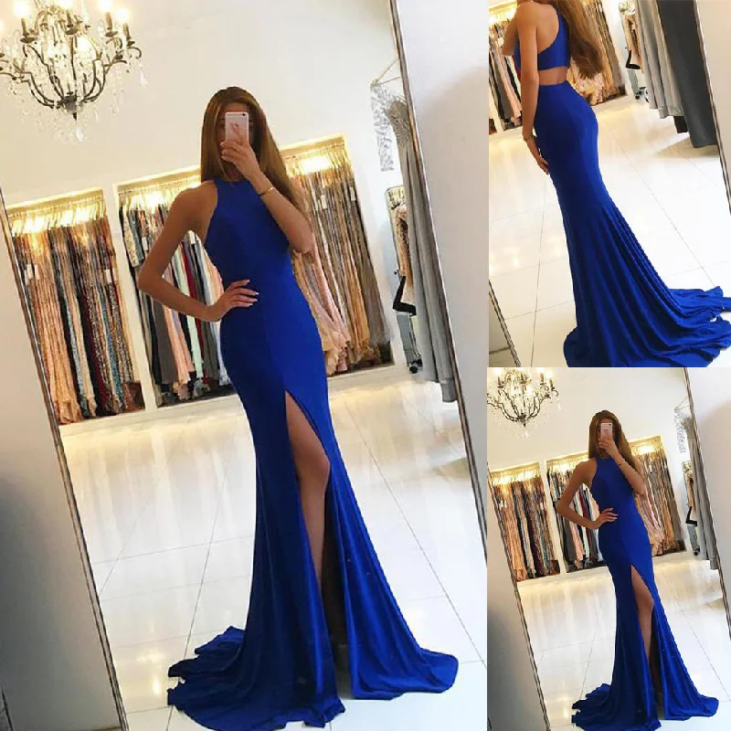 Long Prom Dresses, Jersey Prom Dresses, Mermaid Party Dresses, Side Split Evening Dresses, Sleeveless Prom Dresses , Open-Back Prom Dresses, Sexy Prom Dress, LB0478 Satin Halter Glamorous