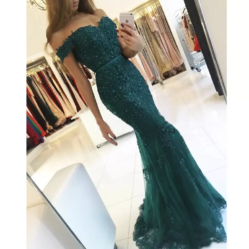 Long Prom Dress, Tulle Prom Dress, Off Shoulder Backless Prom Dress, Applique Prom Dress, Beading Prom Dress, Floor-Length Party Dresses, LB0785 Tunics Sophisticated sleek
