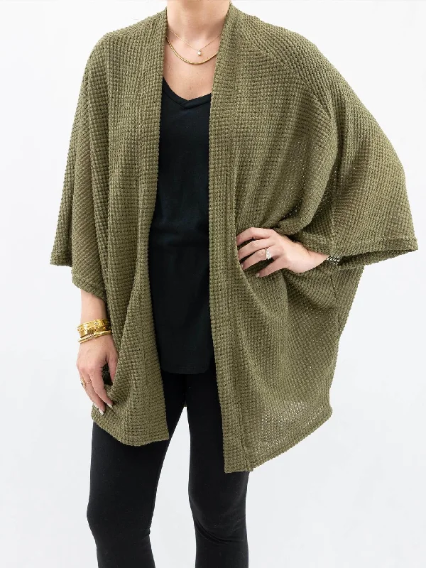 Waffle Knit Cardigan Stretchy Elastic Breathable