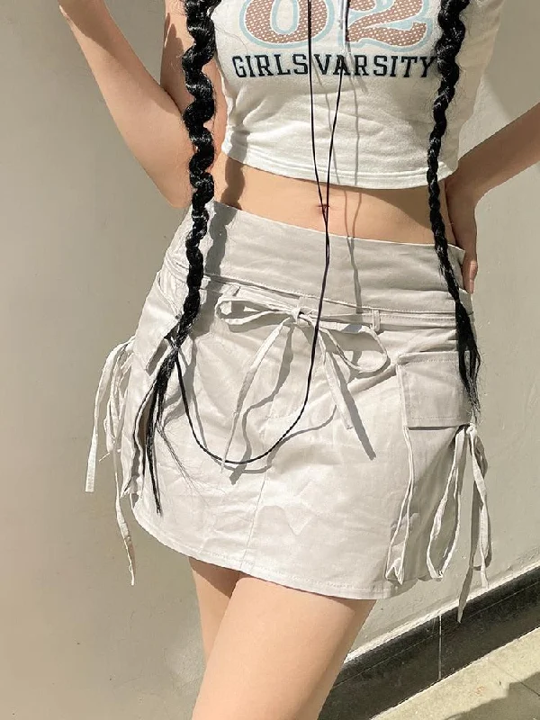 Drawstring Cargo Mini Skirt corduroy skirt cozy