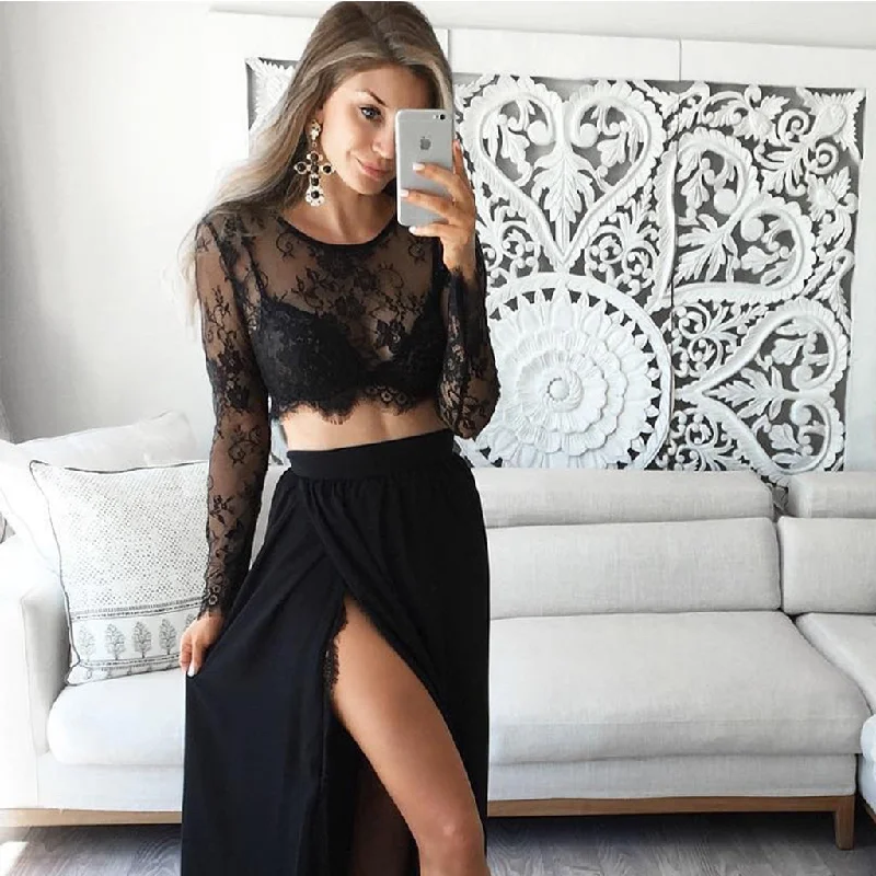 Long Prom Dress, Long Sleeve Prom Dress, Two Pieces Prom Dress , Lace Prom Dress, Sexy Prom Dress, Chiffon Prom Dress, Side Split Party Dresses, Evening Dresses, LB0677 Tunics Gym athletic