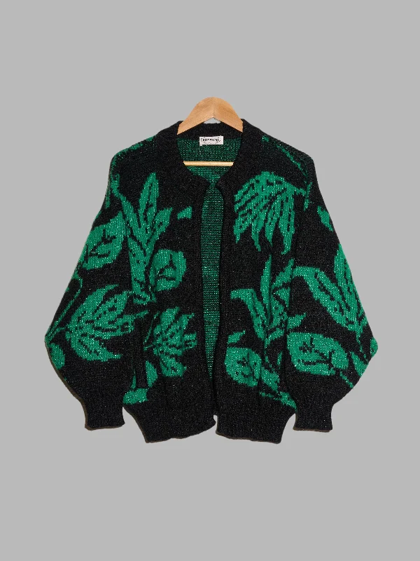 Missoni 1980s black green wool-acrylic leaf pattern open cardigan Cashmere Blend Cotton Blend Poly Blend