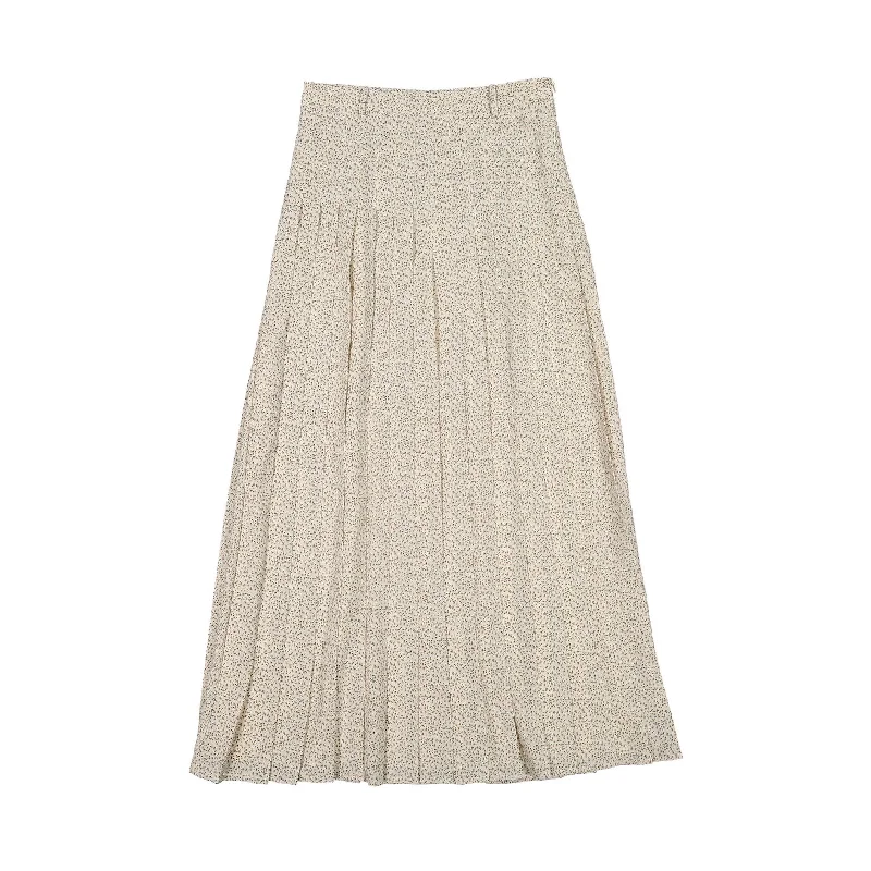 Ava and Lu Cream Tiny Floral Maxi Skirt satin skirt smooth