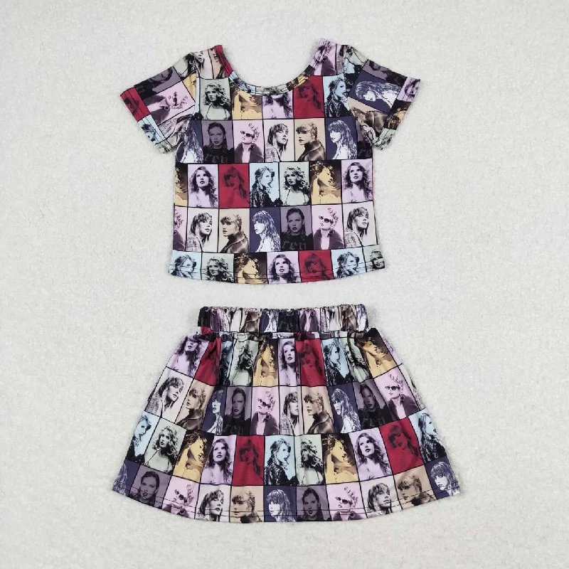 GSD1124 taylor Photo Short sleeve skirt set High quality denim skirt trendy