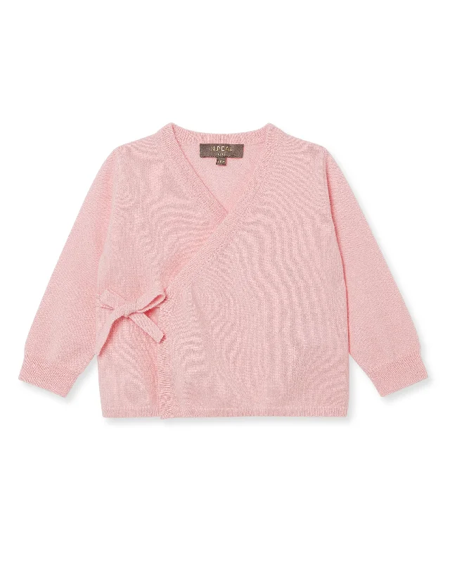 Wrap Cashmere Cardigan Pale Pink Seamless Knitted Crochet