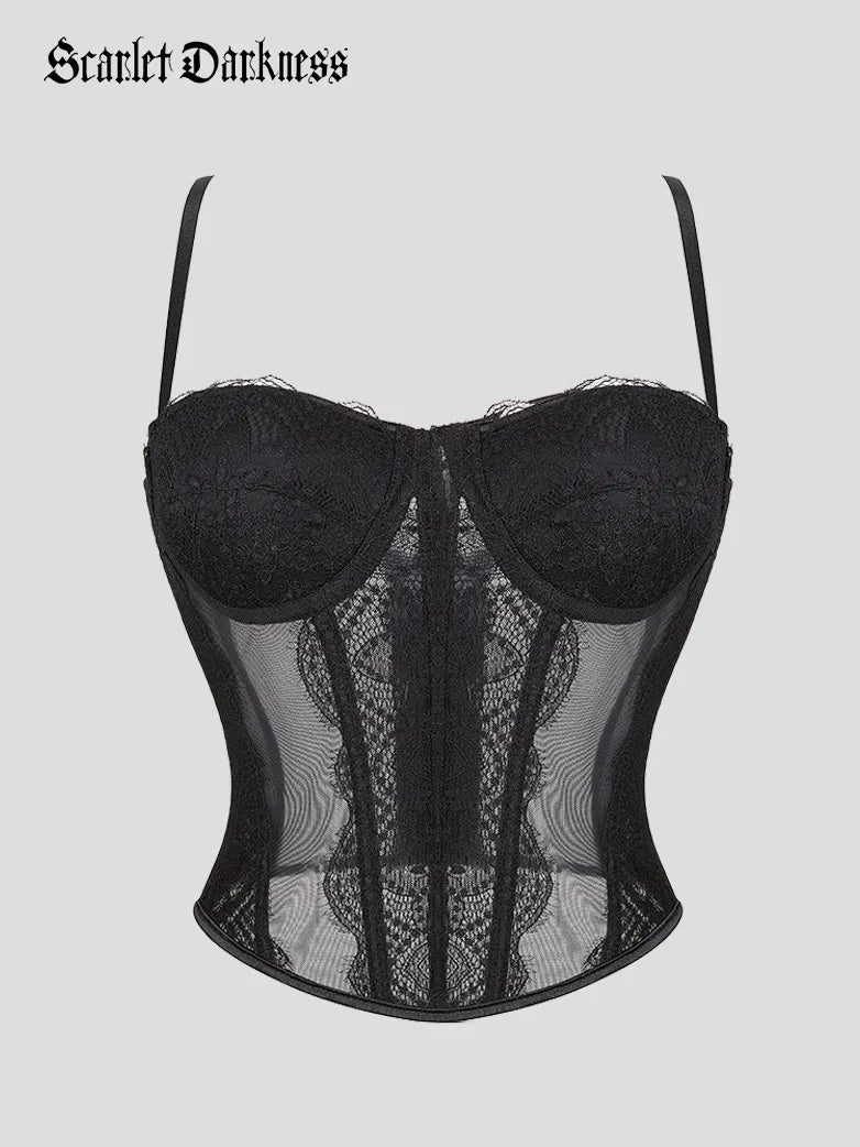 Scarlet Darkness Tank Top Gothic Mesh Lace Camisole flexible tank top