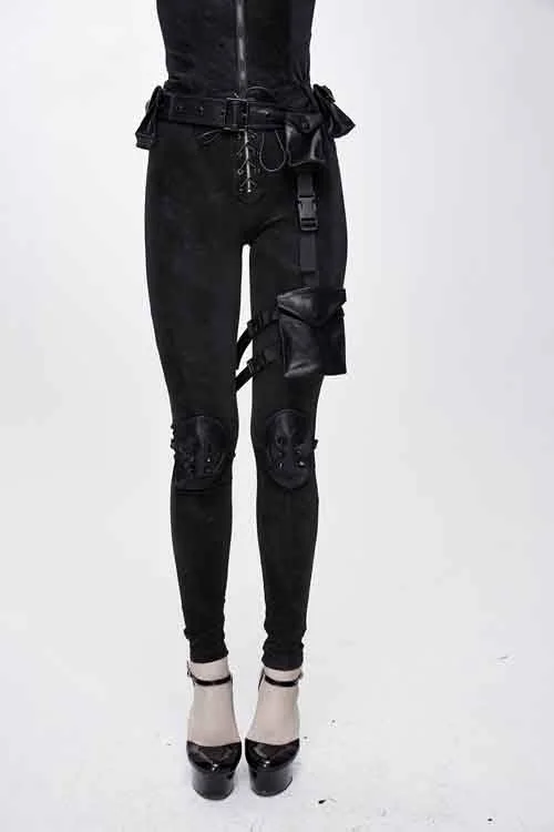 Dark Pattern Punk Stretchy Fitted Womens Pants With Bags Casual Yoga Pants